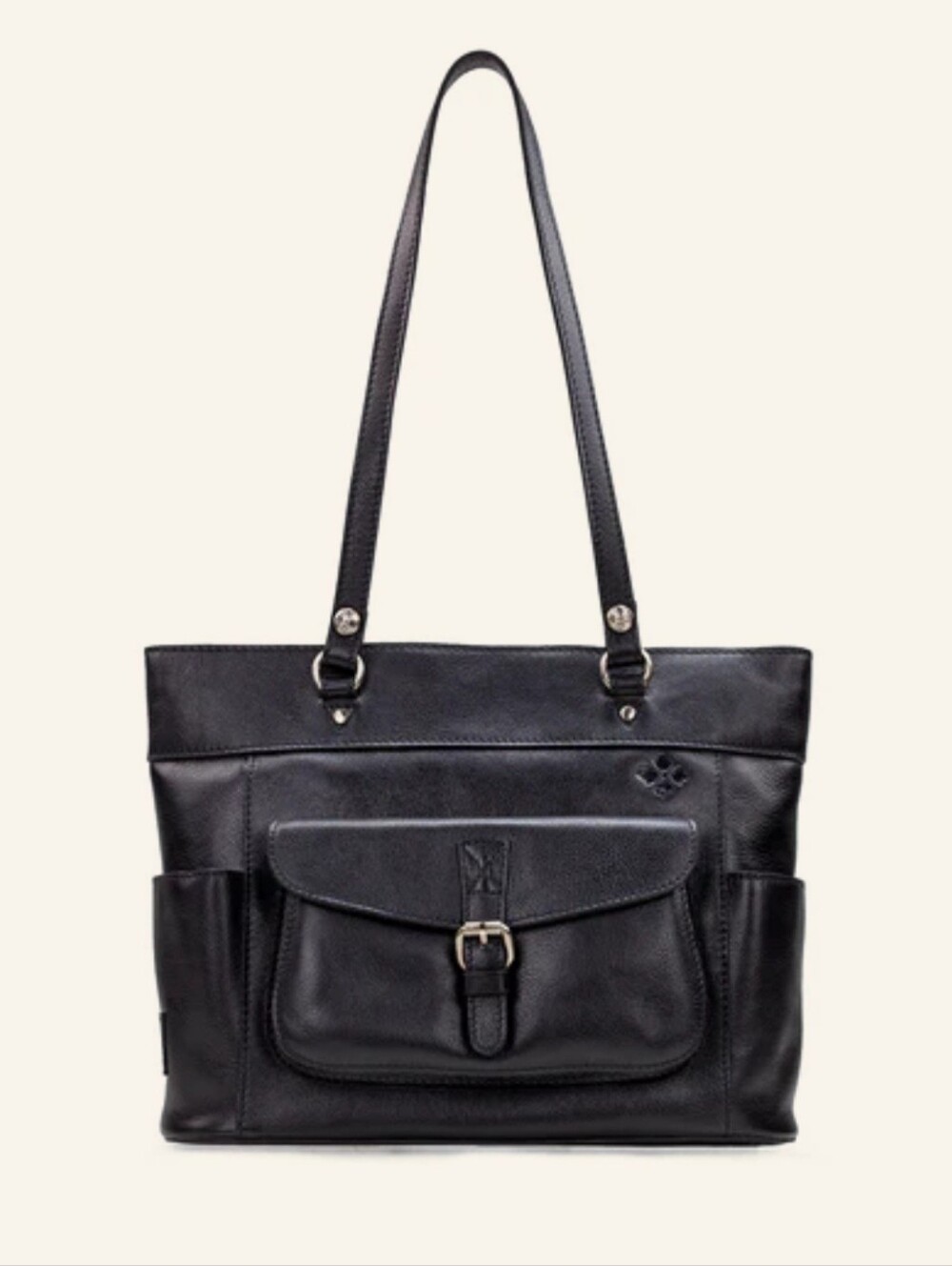 Patricia Nash Black Leather Tote with Front Flap Pocket